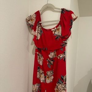 Off the shoulder red floral dress